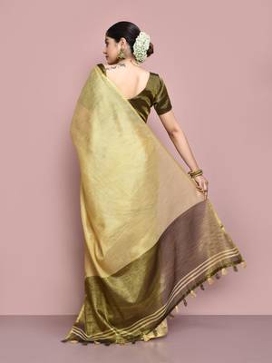 Elora tissue linen plain chanderi designer saree for women (beige) 5
