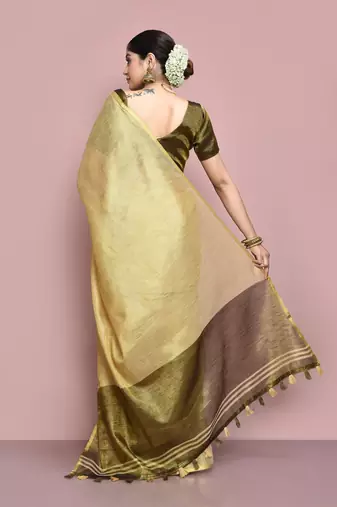 Elora tissue linen plain chanderi designer saree for women (beige)