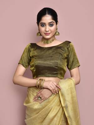 Elora tissue linen plain chanderi designer saree for women (beige) 6
