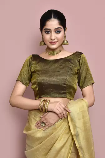Elora tissue linen plain chanderi designer saree for women (beige)