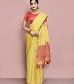Elora tissue linen plain chanderi designer saree for women (golden yellow)