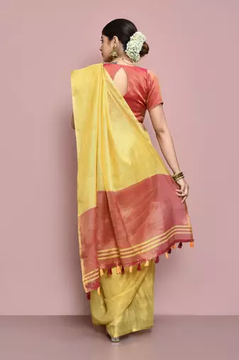 Elora tissue linen plain chanderi designer saree for women (golden yellow)