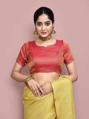 Elora tissue linen plain chanderi designer saree for women (golden yellow) 6