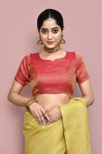 Elora tissue linen plain chanderi designer saree for women (golden yellow)