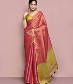 Elora tissue linen plain chanderi designer saree for women (pink)