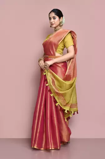 Elora tissue linen plain chanderi designer saree for women (pink)