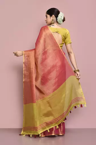Elora tissue linen plain chanderi designer saree for women (pink)