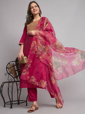   women kurta and trousers pant set silk blend 1