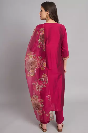   women kurta and trousers pant set silk blend
