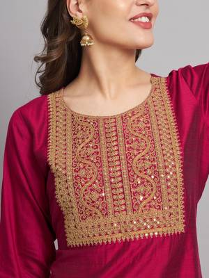   women kurta and trousers pant set silk blend 3