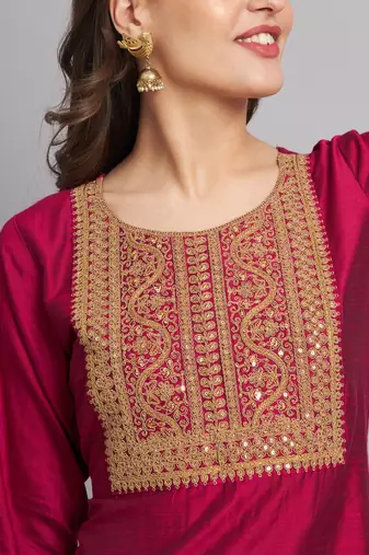   women kurta and trousers pant set silk blend