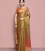 Elora tissue linen plain chanderi designer saree for women (brown)
