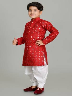 Embroidery Mirror Work kurta and Patiala set for boys 3