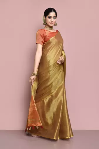 Elora tissue linen plain chanderi designer saree for women (brown)