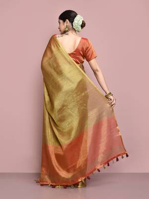 Elora tissue linen plain chanderi designer saree for women (brown) 6