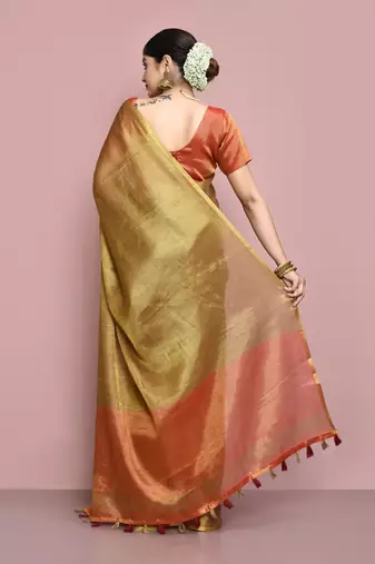 Elora tissue linen plain chanderi designer saree for women (brown)
