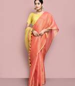 Elora tissue linen plain chanderi designer saree for women (peach)