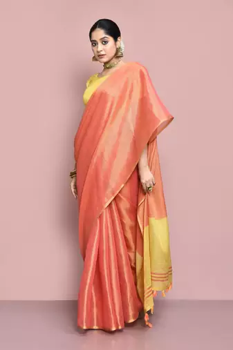 Elora tissue linen plain chanderi designer saree for women (peach)