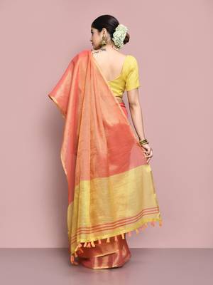 Elora tissue linen plain chanderi designer saree for women (peach) 6