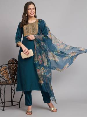   women kurta and trousers pant set silk blend 1