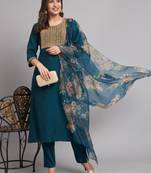   women kurta and trousers pant set silk blend