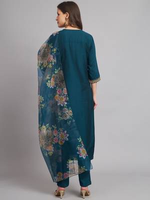   women kurta and trousers pant set silk blend 2