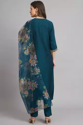   women kurta and trousers pant set silk blend