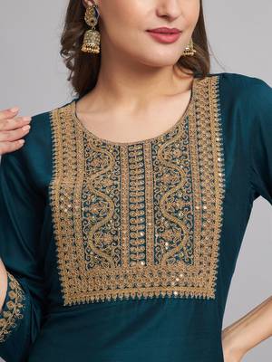   women kurta and trousers pant set silk blend 3