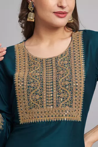   women kurta and trousers pant set silk blend