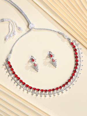Stunning Eye-Catchy Silver Toned CZ-Studded Jewellery Set 1