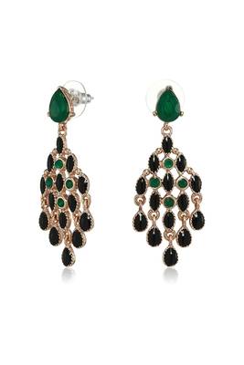 Estele Gold Plated Magnificent Dangle Earrings with Green and Black Crystals for Girls and Women 1