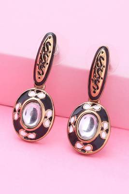 Estele Gold Plated Graceful Kundan Drop Earrings with Black Enamel for Girls and Women 1