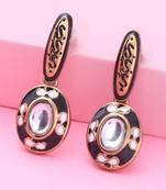 Estele Gold Plated Graceful Kundan Drop Earrings with Black Enamel for Girls and Women