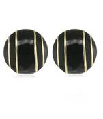 Estele Gold Plated Round Stud Earrings with Black Enamel for Girls and Women