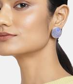 Estele Gold Plated Beige Round Ripple Stud Earrings with Blue Enamel for Girls and Women