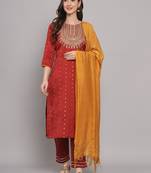   women kurta and trousers pant set silk blend
