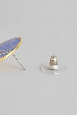 Estele Gold Plated Beige Round Ripple Stud Earrings with Blue Enamel for Girls and Women 4