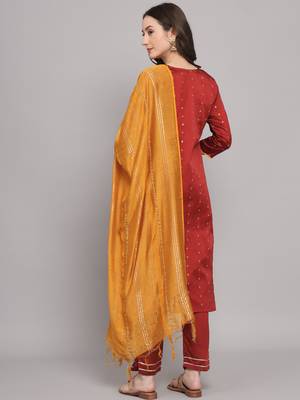   women kurta and trousers pant set silk blend 2