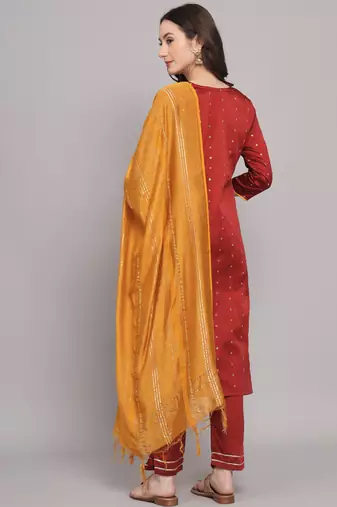   women kurta and trousers pant set silk blend