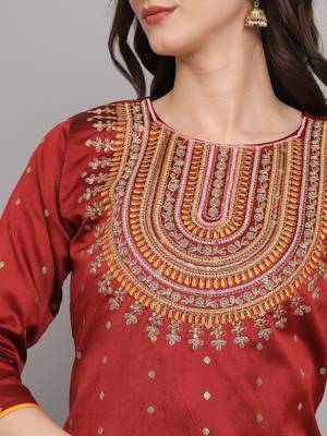   women kurta and trousers pant set silk blend 3