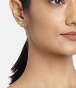 Estele Gold Plated Flower Shaped Stud Earrings With Crystals for Girls and Women