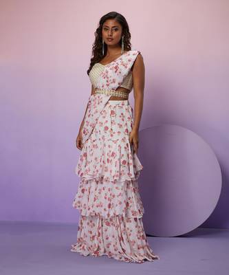 ivory floral printed saree 1