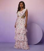 ivory floral printed saree