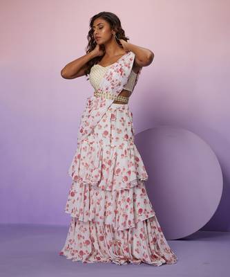 ivory floral printed saree 2