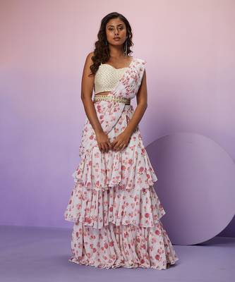 ivory floral printed saree 3
