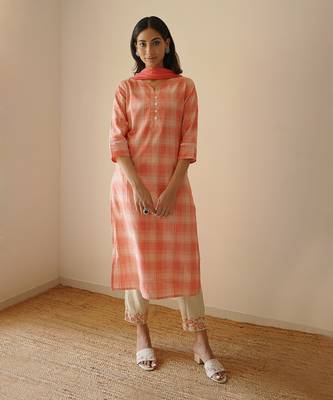 Peach straight kurta set 1