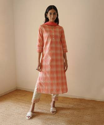Peach straight kurta set 2