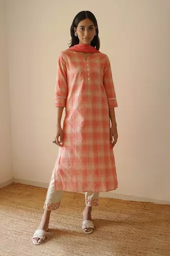 Peach straight kurta set