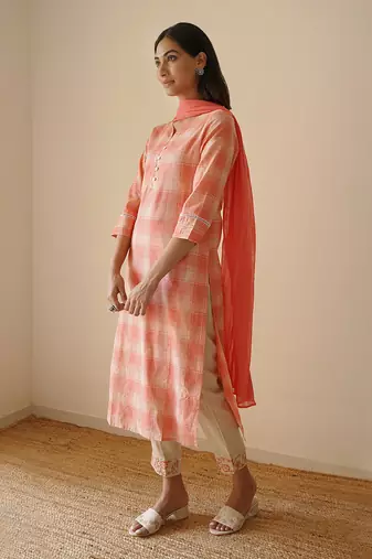 Peach straight kurta set