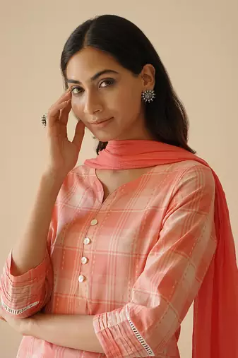 Peach straight kurta set
